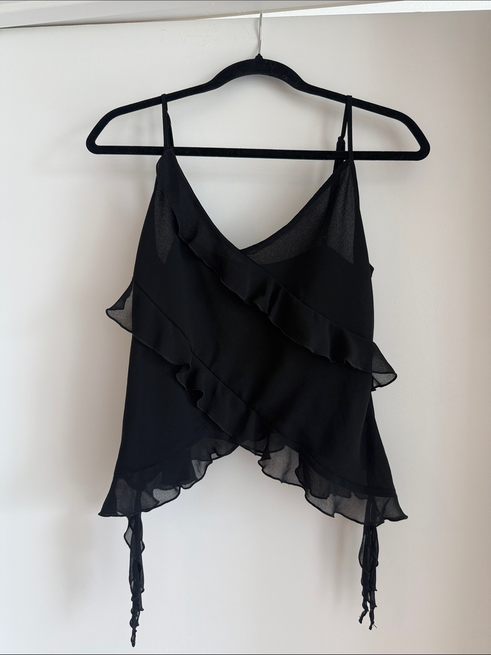 Wilfred Black Ruffle Wrap-Front Spaghetti Strap Top